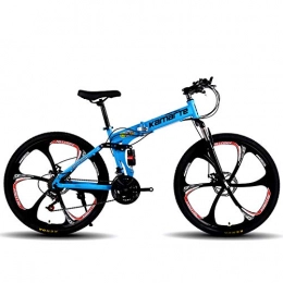 Doris Bike Unisex Folding Mountain Bikes Blue, High Carbon Steel Frame, 24 / 26 Inch Adult Mountain Bike, Trail Bike Folding Outroad Bicycles, Dual Disc Brake, Rear Suspension, 26inch 27speed