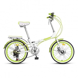 LXJ Folding Bike Variable-speed Folding Bicycle, 20-inch Disc Brake, 7-speed, Adult Student Outdoor Bicycle Park Travel Bicycle Leisure Bicycle, Light Green