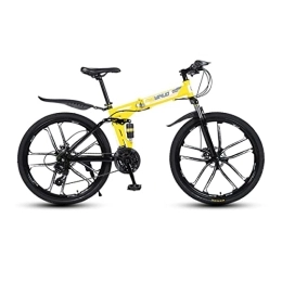 VIIPOO Bike VIIPOO 26 ” Folding Mountain Bike, Unisex Folding Bike, Freewheel Derailleur Gears, Full Suspension, Road race travel thickened high carbon steel mountain Bike, Yellow-21 Speed