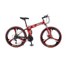 VIIPOO Bike VIIPOO Folding Mountain Bike, 24 / 26 Inch Full Suspension MTB Bicycle for Adult, High Carbon Steel Frame, Double Disc Brake Outroad Mountain Bicycle for Men, Red-26‘’ / 30 Speed