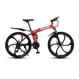 VIIPOO Bike VIIPOO Mountian Bike, 26 Inch Folding Mountain Bike, 21 / 24 / 27 / 30 Speed Full Suspension Foldable Bicycle, Dual Disc Brake Folding Bikes for Adults / Men / Women, Red-27 Speed