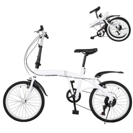 VonVVer Folding Bike VonVVer 20 Inch Adult Folding Bike - 6 Speed Adjustable City Bike Compact White Bike with Double V Brake Carbon Steel Foldable Bicycle Height Adjustable for Adult Men and Women Teens