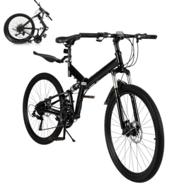 VonVVer 24 Inch Folding Mountain Bike - 21 Speed Adjustable Foldable Bicycle with Dual Disc Brakes Folding Bike Full Suspension High Carbon Steel Adult Bike for Adult Men and Women (Black)