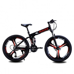 W&HH Bike W&HH Foldable Bicycle Mountain Bike, MTB dual-disc brake Aluminum Alloy / High Carbon Steel Mountain Bike, Shock Absorption, Black 24in, 21 stage shift
