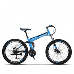 W&TT Bike W&TT 26 Inch Folding Mountain Bike 21 / 27 Speeds Dual Disc Brakes Shock Absorber Bicycle High Carbon Soft Tail Adults Bicycle, Blue, 21speed