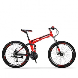 W&TT Bike W&TT 26 Inch Folding Mountain Bike 21 / 27 Speeds Dual Disc Brakes Shock Absorber Bicycle High Carbon Soft Tail Adults Bicycle, Red, 27speed