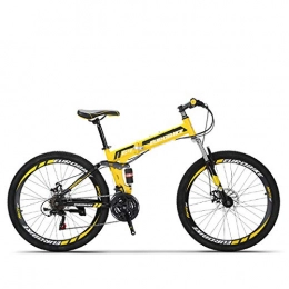 W&TT Bike W&TT 26 Inch Folding Mountain Bike 21 / 27 Speeds Dual Disc Brakes Shock Absorber Bicycle High Carbon Soft Tail Adults Bicycle, Yellow, 21speed