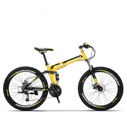 W&TT Bike W&TT 26 Inch Folding Mountain Bike 21 / 27 Speeds Dual Disc Brakes Shock Absorber Bicycle High Carbon Soft Tail Adults Bicycle, Yellow, 27speed
