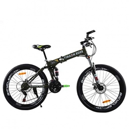 W&TT Adult 26 Inch Folding Mountain Bike High Carbon Steel Soft Tail 24 Speed Off-road Bicycle with Dual Disc Brake and Shock Absorber Front Fork,Green