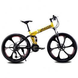 W&TT Bike W&TT Adults Mountain Bike 21 / 24 / 27 Speeds Off-road Double Shock Absorption Bicycle 24 / 26 Inch High Carbon Soft Tail Folding Bicycle with Dual Disc Brakes, Yellow, B26Inch24S