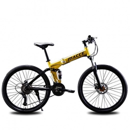 W&TT Bike W&TT Adults Mountain Bike 21 / 24 / 27 Speeds Off-road Double Shock Absorption Bicycle 24 / 26 Inch High Carbon Soft Tail Folding Bicycle with Dual Disc Brakes, Yellow, C26Inch21S
