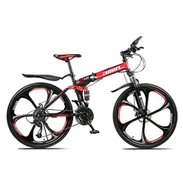 W&TT Folding Bike W&TT Folding Mountain Bike 24 / 26 Inch Adults Off-road Shock Absorber Bicycle 21 / 24 / 27 / 30 Speeds Dual Disc Brakes Bike with High Carbon Soft Tail Frame, Red, 24Inch21S