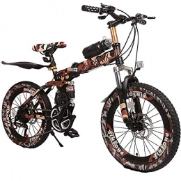 Wangkai Folding Bike Wangkai Mountain Bike Front and Rear Hydraulic Shock Absorption Lightweight Foldable Easy to Carry, Brown