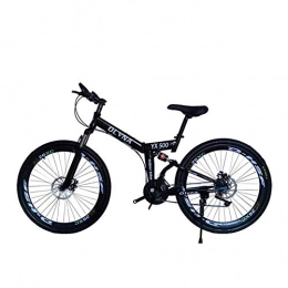 WEHOLY Folding Bike WEHOLY Bicycle Mountain Bike 21 / 24 / 27 / 30 Speed Steel Frame 26 Inches Spoke Wheel Dual Suspension Folding Bike, Black, 24speed