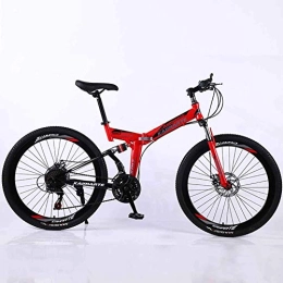 WEHOLY Bike WEHOLY Bicycle Mountain Bike, 21 Speed Dual Suspension Folding Bike, with 26 Inch Spoke Wheel and Double Disc Brake, for Men and Woman, Red, 27speed