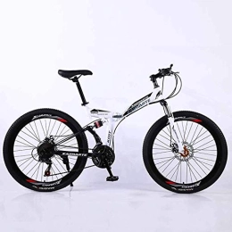 WEHOLY Bike WEHOLY Bicycle Mountain Bike, 21 Speed Dual Suspension Folding Bike, with 26 Inch Spoke Wheel and Double Disc Brake, for Men and Woman, White, 24speed