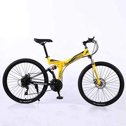 WEHOLY Folding Bike WEHOLY Bicycle Mountain Bike, 21 Speed Dual Suspension Folding Bike, with 26 Inch Spoke Wheel and Double Disc Brake, for Men and Woman, Yellow, 27speed