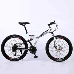 WEHOLY Folding Bike WEHOLY Bicycle Mountain Bike, 24 Speed Dual Suspension Folding Bike, with 24 Inch Spoke Wheel and Double Disc Brake, for Men and Woman, White, 21speed
