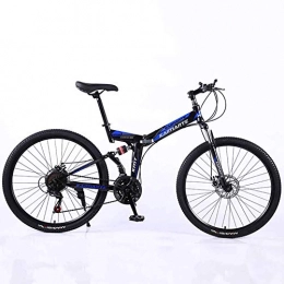 WEHOLY Folding Bike WEHOLY Bicycle Mountain Bike 24 Speed Steel High-Carbon Steel 24 Inches Spoke Wheel Dual Suspension Folding Bike for Commuter City, Blue, 24speed