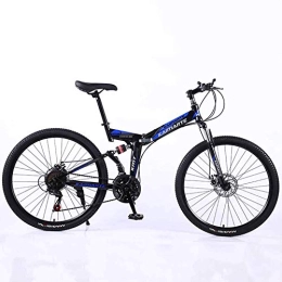 WEHOLY Folding Bike WEHOLY Bicycle Mountain Bike 24 Speed Steel High-Carbon Steel 24 Inches Spoke Wheel Dual Suspension Folding Bike for Commuter City, Blue, 27speed