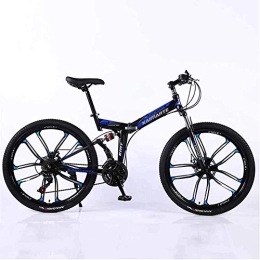 WEHOLY Folding Bike WEHOLY Bicycle Mountain Bike Folding Frame MTB Bike Dual Suspension Mens Bike 27 Speeds 26 Inch 10-High-Carbon Steel Bicycle Disc Brakes, Blue, 27speed