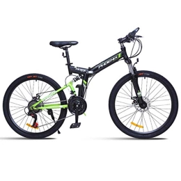 WEHOLY Folding Bike WEHOLY Folding Mountain Bike for a Path, Trail & Mountains, Black, Aluminum Full Suspension Frame, Twist Shifters Through 24 Speeds, Green, 24