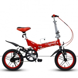 Weiyue Folding Bike Weiyue foldable bicycle- 14 inch pull wind micro mountain shock absorption folding bicycle single speed male and female students bicycle (Color : Red)