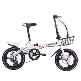 Weiyue Folding Bike Weiyue foldable bicycle- Folding Bicycle 16 Inch Commuter Portable Mini Shifting Disc Brake Shock Absorber Adult Male And Female Student Car (Color : White)