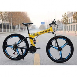 WGYDREAM Bike WGYDREAM Mountain Bike, Collapsible 24 Inch Ravine Bike Carbon Steel Mountain Bicycles Oneness wheel Dual Disc Brake Dual Suspension 21 24 27 speeds (Color : Yellow, Size : 24 Speed)