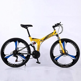 WGYDREAM Bike WGYDREAM Mountain Bike, Collapsible 24" MTB Ravine Bike Oneness wheel Dual Disc Brake Mountain Bike Full Suspension 21 24 27 Speeds Carbon Steel Frame (Color : Yellow, Size : 24 Speed)