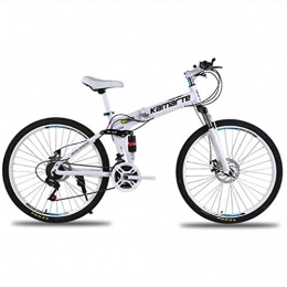 WGYDREAM Bike WGYDREAM Mountain Bike, Collapsible Mountain Bicycles Mens Womens 26 Inch Carbon Steel Ravine Bike Full Suspension Dual Disc Brake 21 / 24 / 27 Speeds (Color : White, Size : 21 Speed)