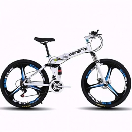 WGYDREAM Folding Bike WGYDREAM Mountain Bike, Foldable 26 Inch Mountain Bicycles Carbon Steel Ravine Bike Oneness wheel Dual Disc Brake Full Suspension 21 24 27 speeds (Color : White, Size : 27 Speed)