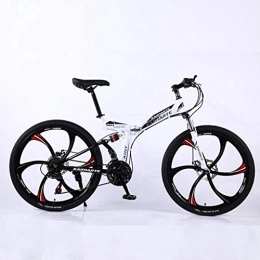 WGYDREAM Folding Bike WGYDREAM Mountain Bike, Foldable Mountain Bicycles 24 Inch 21 24 27 Speeds Carbon Steel Ravine Bike Dual Disc Brake Double Suspension (Color : White, Size : 24 Speed)