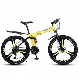 WGYDREAM Folding Bike WGYDREAM Mountain Bike, Foldable Ravine Bike 21 24 27 speeds Carbon Steel Frame 26" Mountain Bikes with Dual Disc Brake Double Suspension (Color : Yellow, Size : 27 Speed)