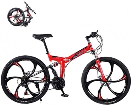 WJJH Bike WJJH Bicycle Folding Adult Mountain Bikes, 27 Speed ​​Gears Dual Disc Brakes Mountain Bicycle High Carbon Steel Full Suspension Frame Outroad Bikes, Red, 24in