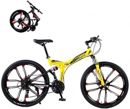WJJH Bike WJJH Bicycle Speed Folding Men's / Women Mountain Bikes, High Carbon Steel Full Suspension Frame Outroad Bikes, Dual Disc Brakes MTB, Yellow, 26in
