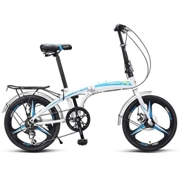 WJSW Bike WJSW Adults Folding Bikes, 20" High-carbon Steel Folding City Bike Bicycle, Foldable Bicycle with Rear Carry Rack, Double Disc Brake Bike, Blue
