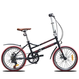 WJSW Folding Bike WJSW Adults Folding Bikes, 20 Inch 6 Speed Disc Brake Foldable Bicycle, Lightweight Portable Reinforced Frame Commuter Bike with Front and Rear Fenders, Black