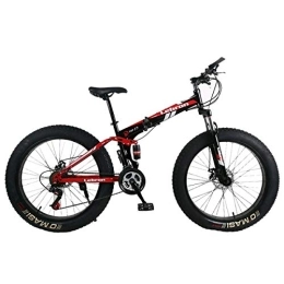 WJSW Bike WJSW Steel Folding Mountain Bike 26" Bicycles Unisex Dual Suspension 4.0Inch Fat Tire Bicycle Can Cycling On Snow, Mountains, Roads, Beaches, Etc, Red