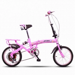 WJSW Folding Bike WJSW Ultralight Mini Folding Bike Bicycle Deluxe Variable Speed Shock Absorption 16 Inches Adult (Color : Pink)