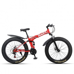 WLWLEO Bike WLWLEO Mens Mountain Bike 26 inch 4.0 Fat Tire Snow Bike Foldable Bicycle Double Shock Absorption, Disc Brakes, Professional Variable Speed Bike, Red, 27 speed