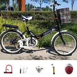 Nileco Folding Bike Women Commuter Folding Bicycle, Adjustable Height Comfort Bike for Beginner Riders, with Basket & Back Seat, with Front and Back Brakes, Single Speed Bike