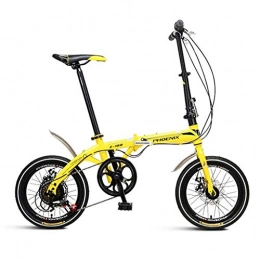 woyaochudan Folding Bike woyaochudan Folding Bicycle 16 Inch Shift Bicycle Lightweight Adult Men And Women Folding Bike Double Disc Brake Folding Bicycle (Color : YELLOW, Size : 130 * 30 * 83CM)