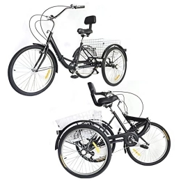WSIKGHU Bike WSIKGHU Adult Tricycle 3 Wheels 24 inch Adult Trike Bike Cruiser Bikes 3 Wheel Foldable Bicycle 7 Dpeed Tricycle with Basket Elderly Tricycle with Shopping Basket (155-185CM, 120KG)
