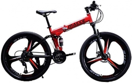 WSJYP Folding Bike WSJYP Adult Mountain Bikes, 26in Carbon Steel Mountain Bike, 21 Speed Bicycle Full Suspension MTB, Gears Dual Disc Brakes Quickly Fold Bicycle, Red
