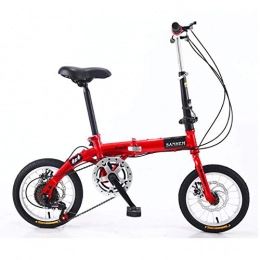 WX Folding Bike WX 14-Inch Disc Brake Variable Speed Bike, Adult Folding Bicycle, Suitable for Students, Office Workers, Cycling Enthusiasts, Red