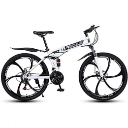 WXX Bike WXX 26 Inch Aluminum Alloy Mountain Folding Bike 21 Speed 24 Speed 27 Speed Adult Double Disc Brake Full Shock Absorber Student Bicycle Bicycle, White, 27 speed