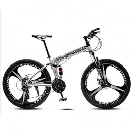 WXX Folding Bike WXX 26 Inch Folding Mountain Bike Adjustable Seat Double Disc Bike Front And Rear Double Shock Absorption Adult Off-Road Bicycle, black and white, 24 speed