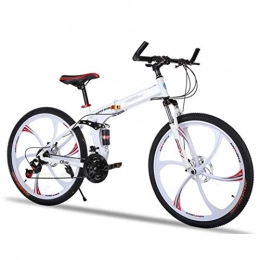 WXX Bike WXX 26 Inch Folding Mountain Bike High Carbon Steel Double Disc Brake Adult Variable Speed Shock Absorber Bicycle Aluminum Alloy Outdoor Cross Country Mountain Bike, White