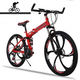 WZB Folding Bike WZB Full Suspension Mountain Bike Aluminum Frame 21-Speed 26-inch Bicycle, Red